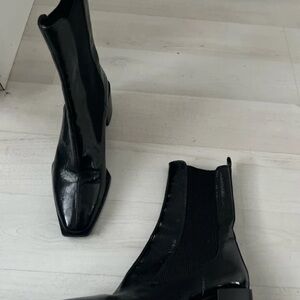 Zara Glossy Black Ankle Boots